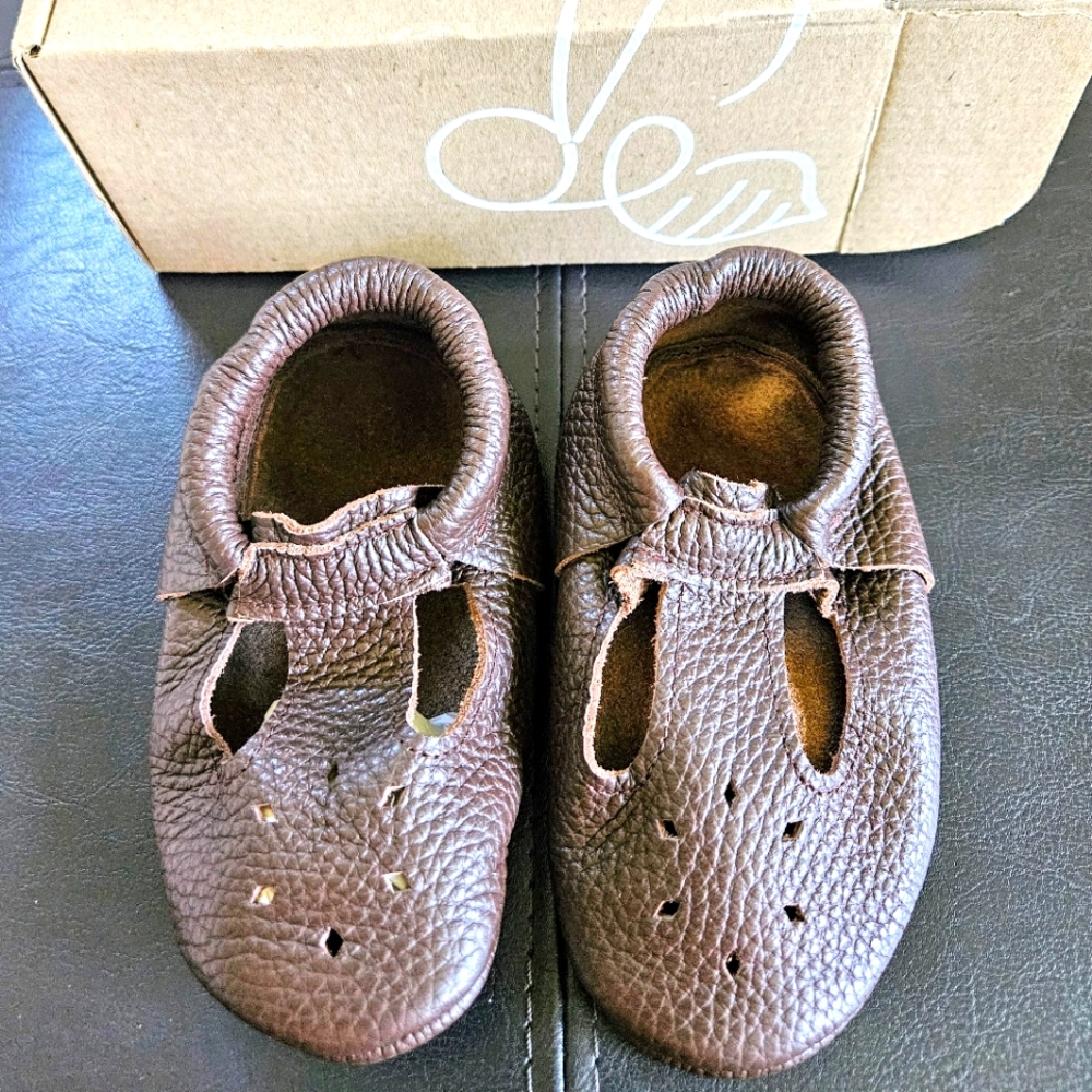 New Little Bee 100% Leather Handmade Moccasins Boys Girls 8.5